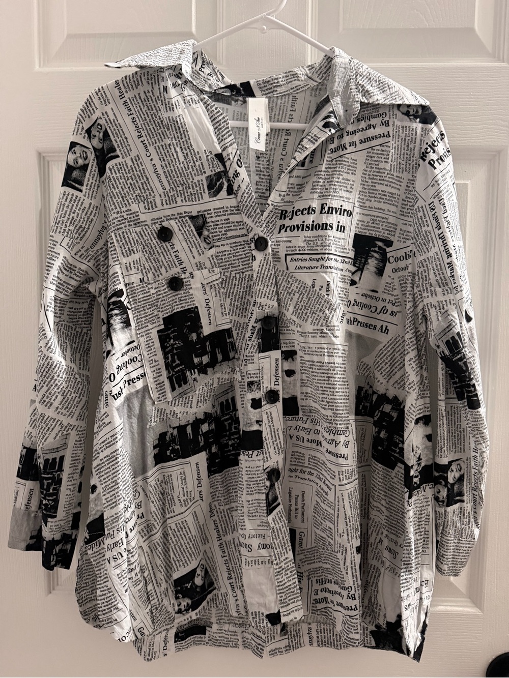 Newspaper print button up blouse